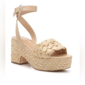 Marc Fisher Steel Ankle Wrap Jute/Raffia Platform Sandal in Beige 6